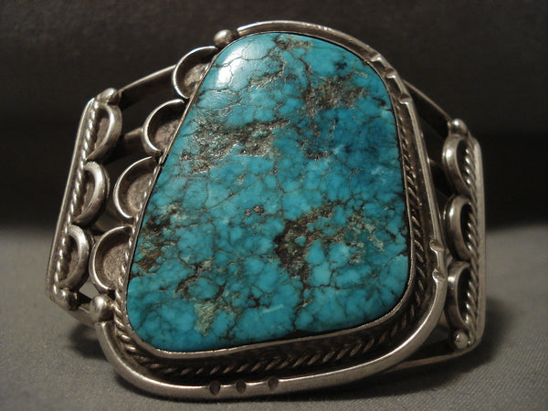 Opulent Vintage Navajo Lone Mountain Turquoise Silver Bracelet