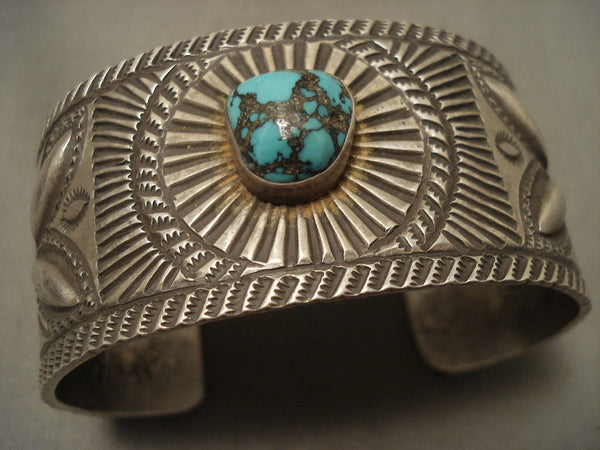 Intense And Incredibly Detailed Navajo Spiderweb Turquoise Silver Bracelet