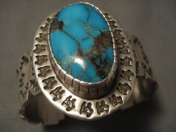 Museum Vintage Navajo 'Bisbee Turquoise' Goat Silver Bracelet