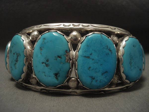 Huge Natural Easter Blue Turquoise Vintage Navajo Silver Bracelet