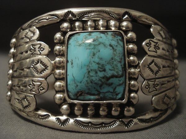 Museum Vintage Navajo 'Advanced Flank' Turquoise Silver Bracelet
