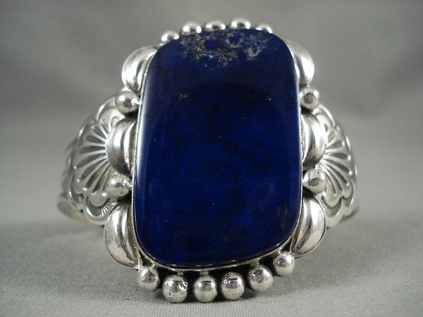 One Of The Largest 'Squared Lapis' Silver Modernistic Bracelet
