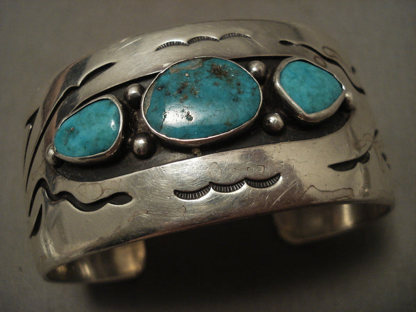 Important Vintage Navajo Pilot Mountain Turquoise Silver Bracelet