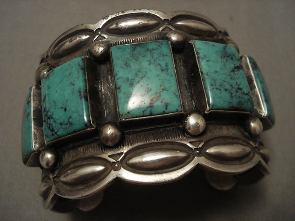 One Of The Biggest And Best Vintage Navajo 'Squared Green Turquoise' Bracelet