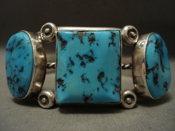 Quintessential Vintage Navajo 'Natural Morenci Turquoise' Silver Bracelet