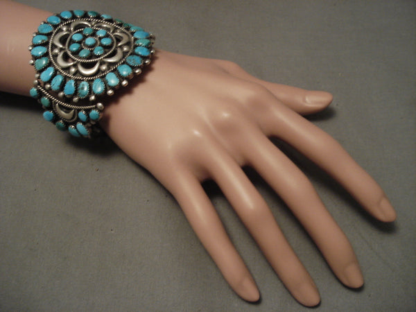 Huge And Old Vintage Navajo Turquoise Silver Bracelet
