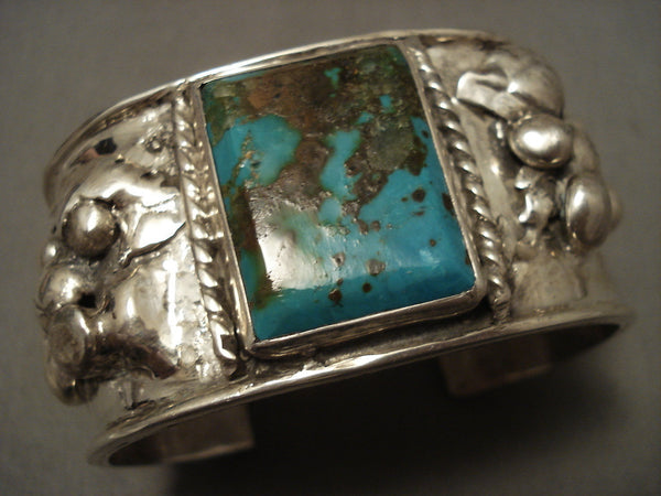 Huge Vintage Navajo 'Squared Old Royston' Turquoise Silver Bracelet