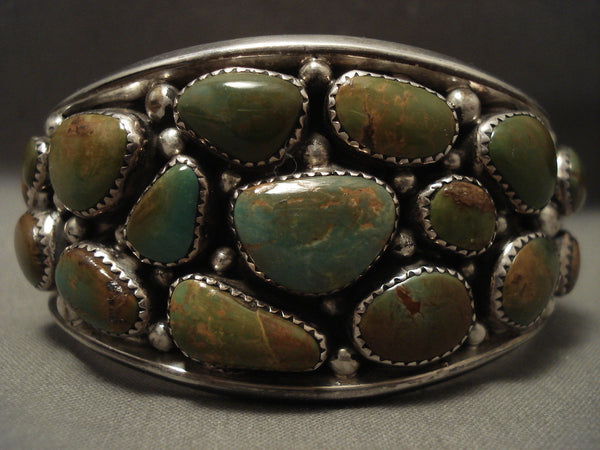 Huge Vintage Navajo 'Natural Green Turquoise' Silver Bracelet