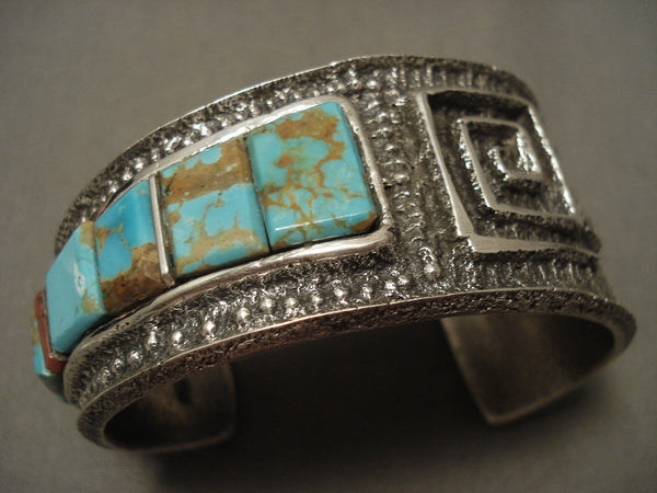 Museum Navajo 'Squared #8 Turquoise' Geometic Silver Bracelet