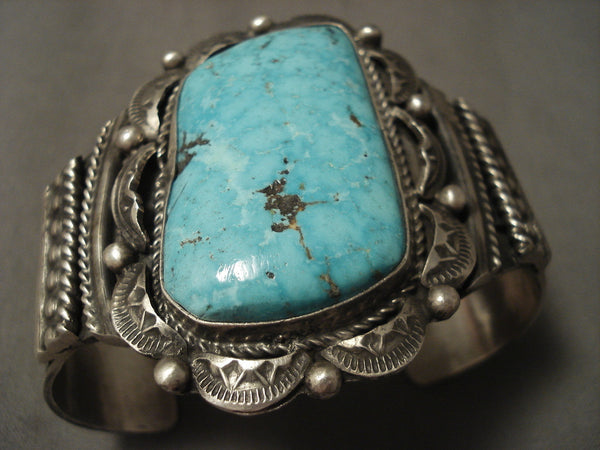 Huge Huge Vintage Navajo Old Morenci Turquoise Silver Bracelet