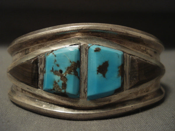 Museum Vintage Navajo 'Bisbee Turquoise & Wood' Silver Bracelet