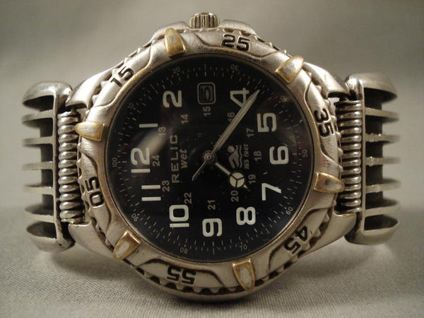 Huge Vintage Navajo Contemporary Silver Watch Bracelet