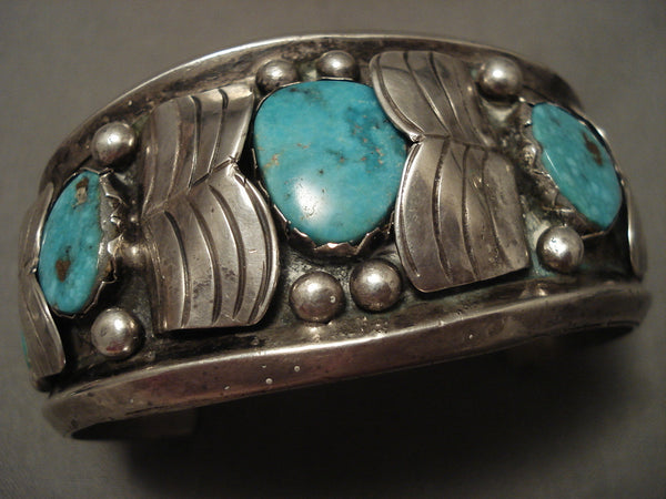 Most Rare Form Of Old Kingman Turquoise Vintage Navajo Silver Bracelet