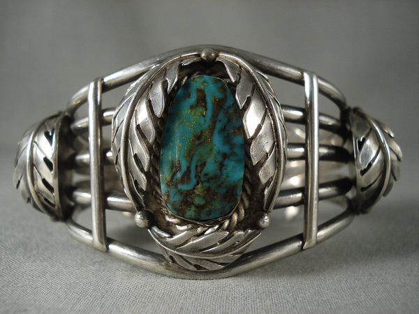 Museum Vintage Navajo 'Green Pilot Mountain Turquoise' Silver Bracelet