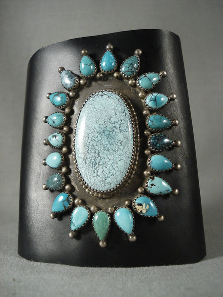 Massive Vintage Navajo 'Turquoise Sun' Silver Ketoh Bracelet