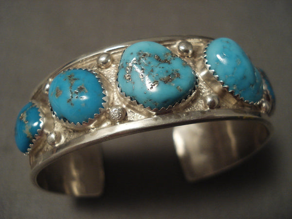 High Grade Old Easter Blue Turquoise Silver Navajo Bracelet