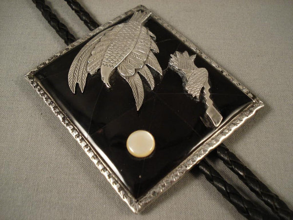 Huge Vintage Navajo In-flight Eagle Silver Bolo Tie