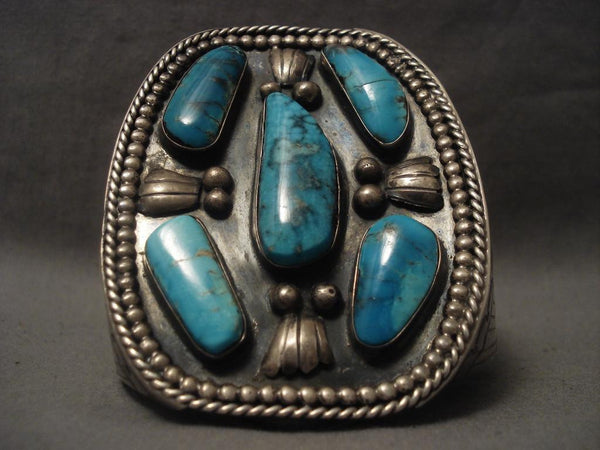 Monumental Vintage Navajo Blue Diamond Turquoise Silver Bracelet