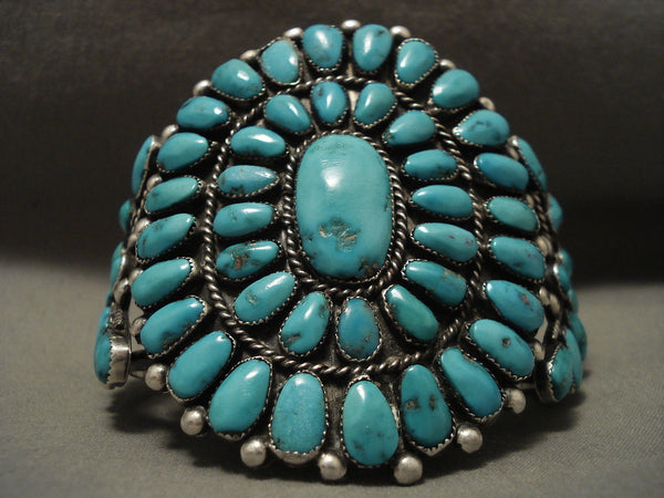 Museum Worthy Vintage Navajo 'Total Natural Turquoise' Silver Bracelet