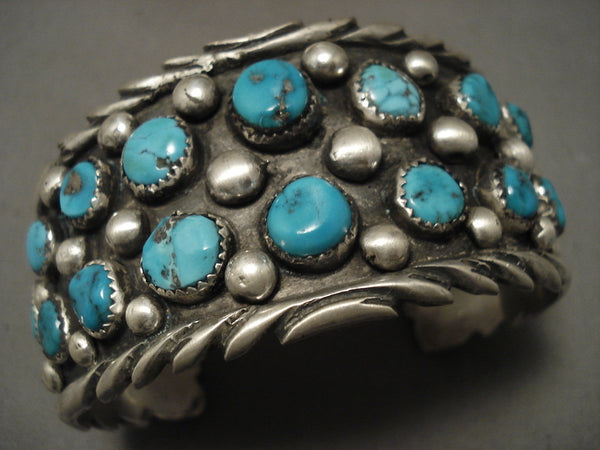 Huge And Wide Old Navajo Turquoise Silver Bracelet