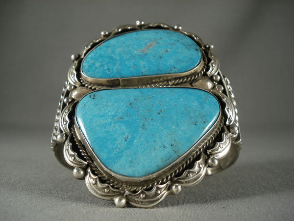 Huge Navajo 'Duel Pool Turquoise' Silver Bracelet