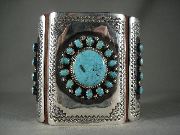 Museum Modernistic Navajo 'Turquoise Sun' Silver Sun Bracelet