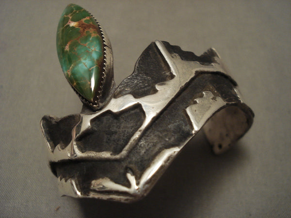 Natural Royston Vintage Navajo 'Mesa Verde' Turquoise Silver Pueblo Bracelet