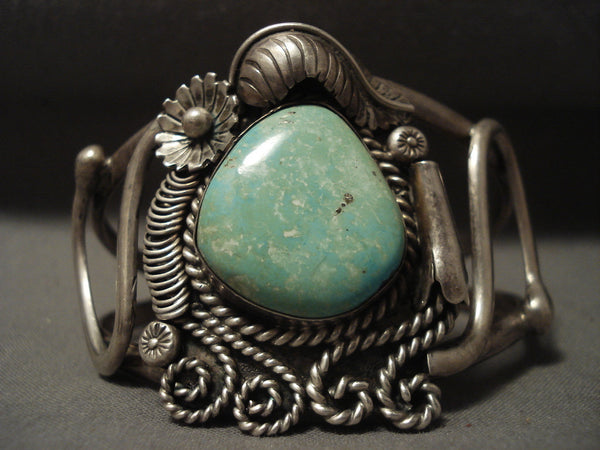 Huge Vintage Navajo 'Light Green Turquoise' Silver Bracelet