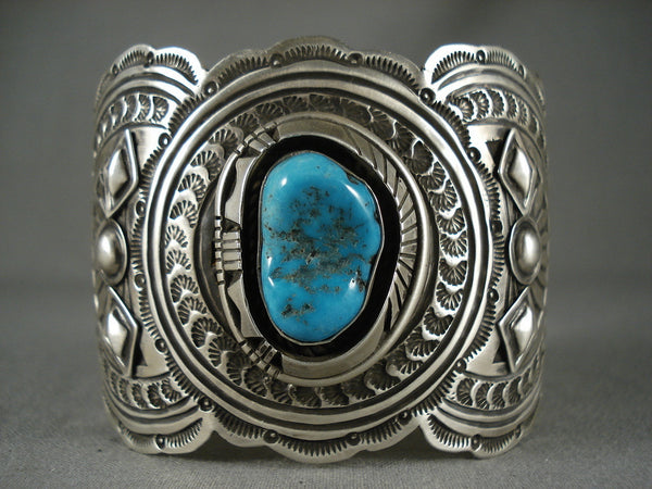 Museum Wide Vintage Navajo Old Blue Turquoise Silver Bracelet