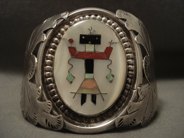 Huge Museum Quality Important 'Sacred Yei' Coral Silver Bracelet