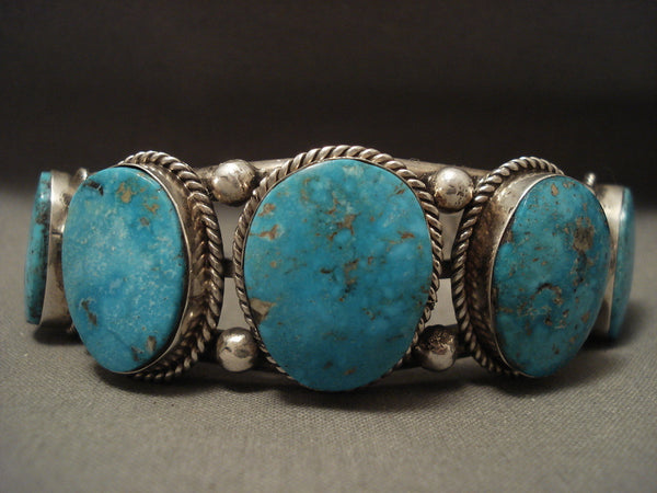 Intense And Deep Vintage Navajo Easter Blue Turquoise Silver Bracelet