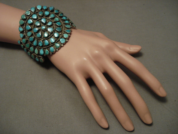 Huge And Very Old Navajo Green And Blue Turquoise Bracelet