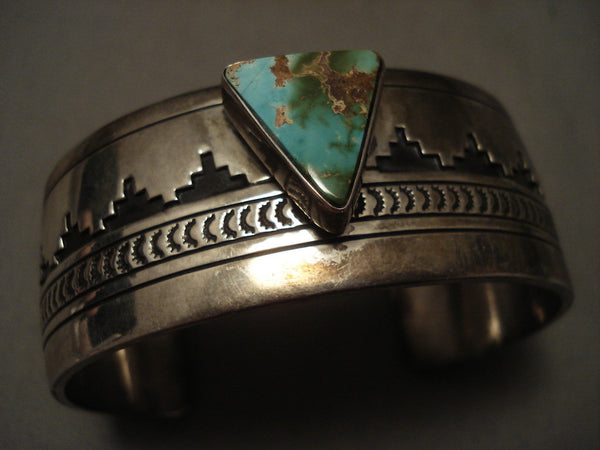 Museum Vintage Navajo 'Triangular Natural Royston Turquoise' Silver Bracelet