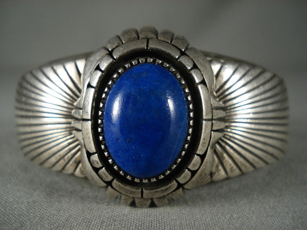 Important Vintage Navajo Lapis Silver Bracelet Old