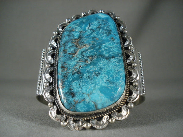 Huge Modernistic Navajo 'Deep Blue Turquoise' Silver Bracelet