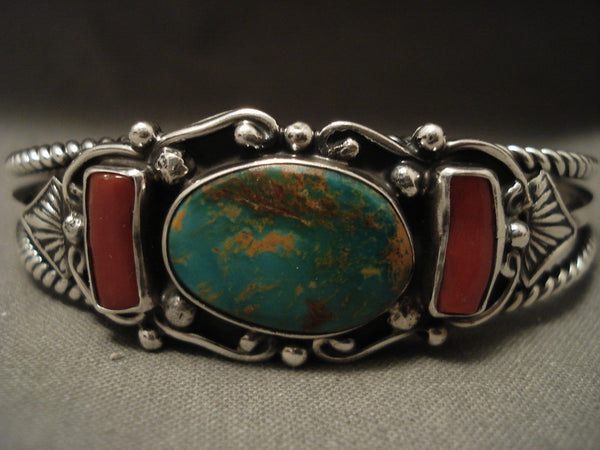 Important Vintage Navajo Kirk Smith Royston Coral Silver Bracelet