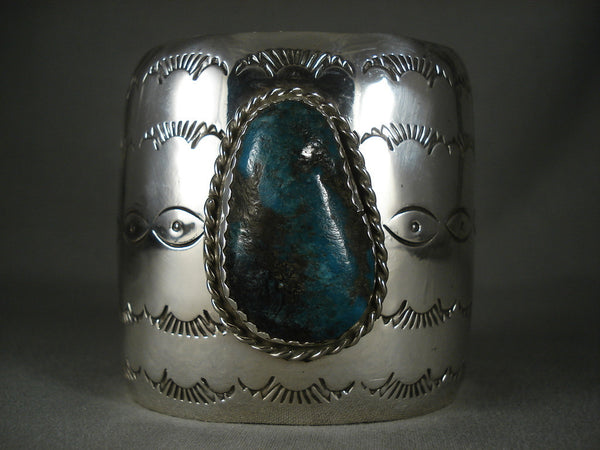 Huge Modernistic Navajo Turquoise Silver Wide Bracelet