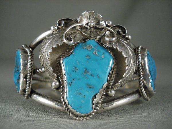 Museum Vintage Santo Domingo Turquoise Silver Leaves Bracelet Old