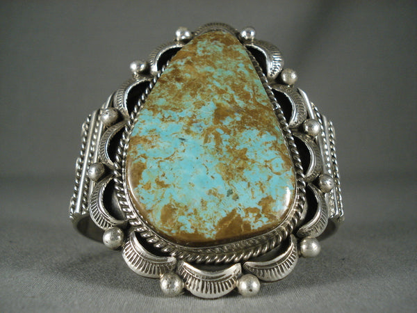 Huge Modernistic Navajo Natural Green Turquoise Silver Bracelet