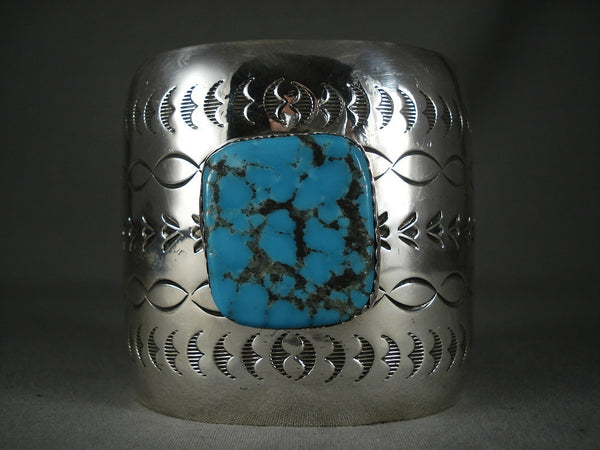 Huge Navajo Spiderweb Turquoise Silver Bracelet