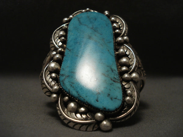 One Of The Largest Old Navajo Blue Diamond Turquoise Silver Bracelet