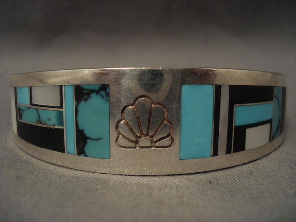 One Of The Finest Modernistic Navajo Ray Tracey Silver Inlay Bracelet