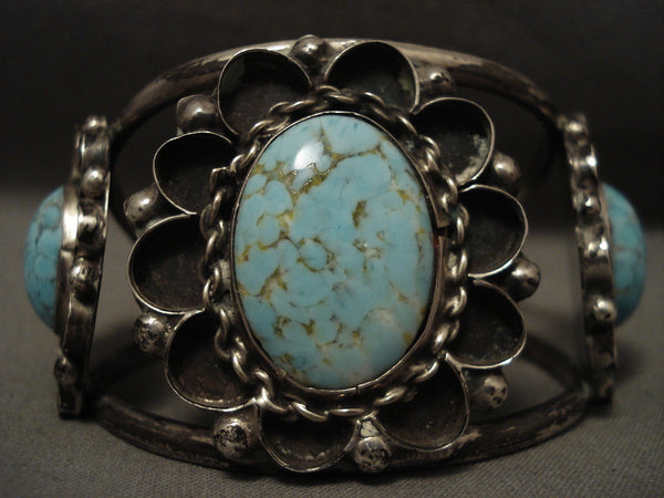 Huge Vintage Navajo Domed #8 Turquoise Sterling Silver Bracelet