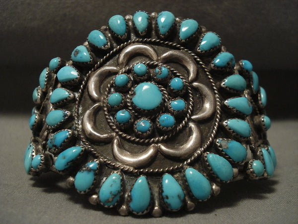 Museum Huge Vintage Navajo 'Sun Turquoise' Silver Bracelet