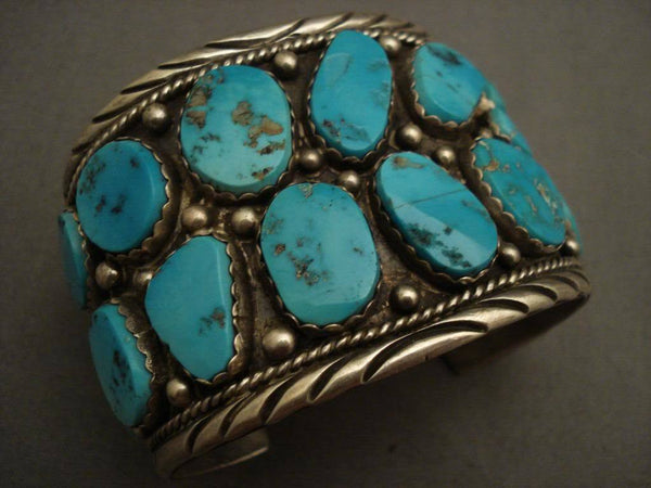 Monumental Old Navajo Blue Gem Turquoise Silver Bracelet
