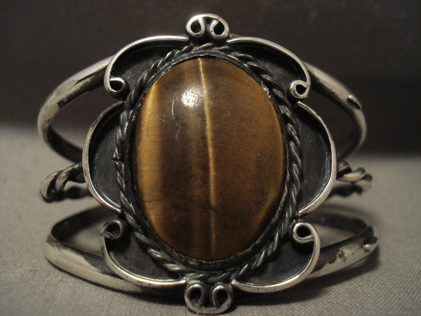 Huge Vintage Navajo 'Domed Tiger Eye' Sterling Silver Bracelet