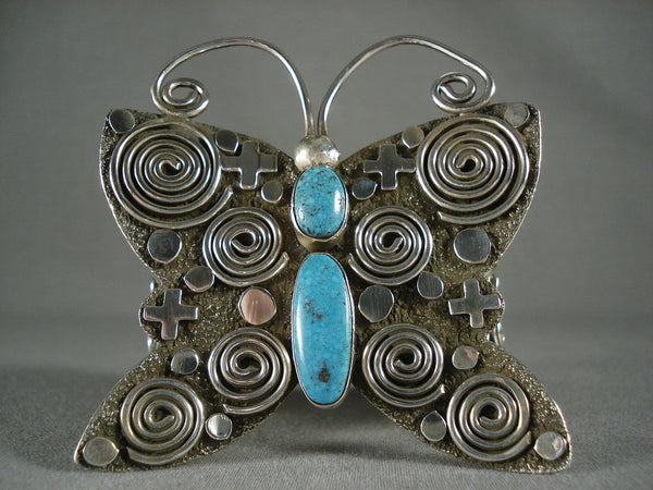 Huge Modernistic Navajo Silver Turquoise Bracelet