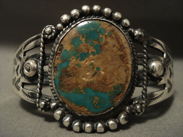 Huge Early 1900's Vintage Navajo 'Natural Royston Turquoise' Silver Bracelet