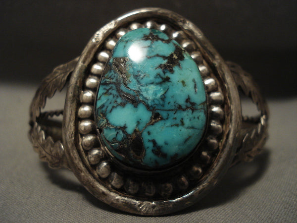 Quality Turquoise Vintage Navajo Blue Diamond Sterling Silver Bracelet
