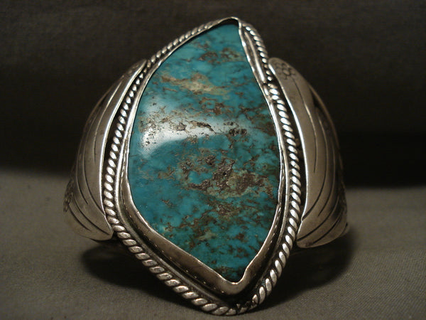 One Of The Best Ever Vintage Navajo Pilot Mntn Turquoise Silver Bracelet